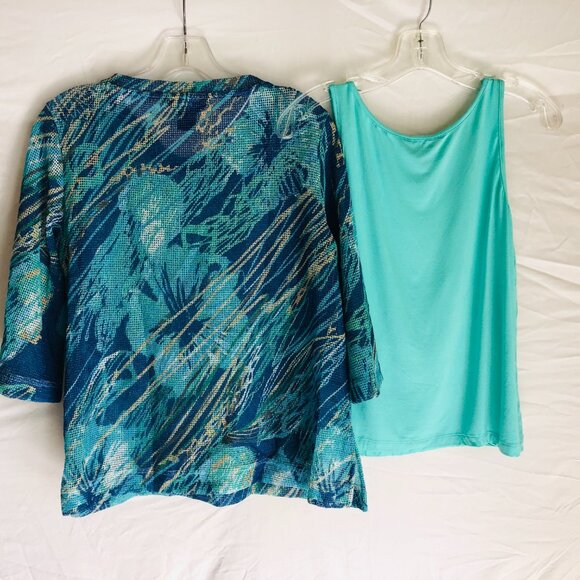 Ali Miles Women's Size PS Petite Small Sheer Knit Floral Top With Tank - Picture 4 of 6